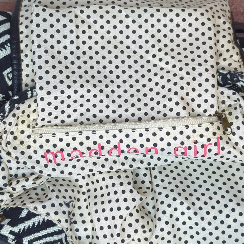 Vintage Y2K Aztec Madden Girl Black‎ and White Faux Leather Boho Tribal Backpack